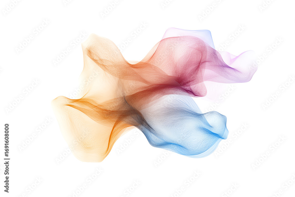 Poster abstract colorful smoke waves flowing on a transparent background.
