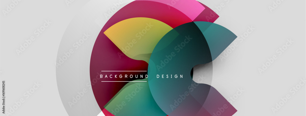 Poster abstract colorful circles overlap, creating dynamic visual effect. text reads background design with