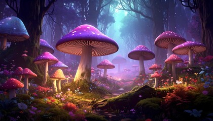 Magical mushroom forest path