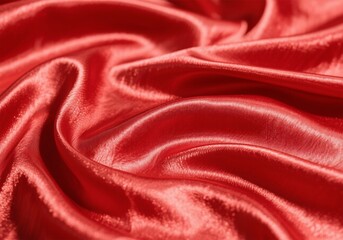 Fototapeta premium Close-Up of Red Satin Fabric with Shiny Elegant Texture and Smooth Waves for Luxury and Premium Background Design