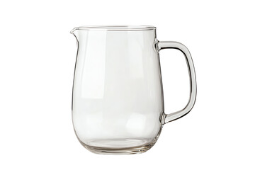 Clear glass jug on a white isolated background, perfect for serving beverages and stylish presentations.