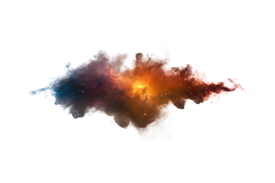 Colorful cosmic cloud with stellar elements on black background.