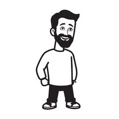 Handsome Man Black and White Illustration Vector Image Male Portrait Fashion Sketch Line Art Design	