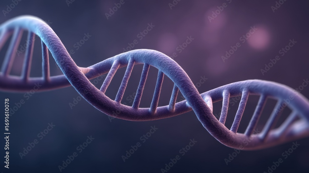 Poster macro view of a dna double helix structure with vibrant colors and ethereal background for scientifi