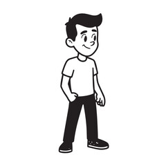 Handsome Man Black and White Illustration Vector Image Male Portrait Fashion Sketch Line Art Design	