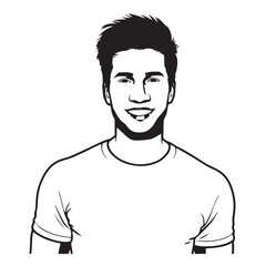 Handsome Man Black and White Illustration Vector Image Male Portrait Fashion Sketch Line Art Design	