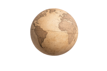 Detailed globe showing continents and oceans on a vintage styled surface.