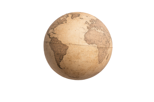 Detailed globe showing continents and oceans on a vintage styled surface.