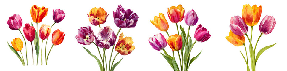 Fototapeta premium Tulip Flower Bouquets Watercolor Illustration
