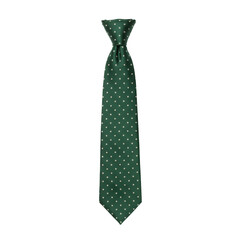 Elegant forest green tie with delicate white dots, isolated on white background