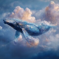 Whale flying above clouds