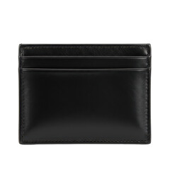 Sleek black leather card holder with detailed stitching, isolated on white background
