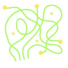 Maze Puzzle Whimsical green maze with yellow dots and stars, perfect for educational games and playful designs