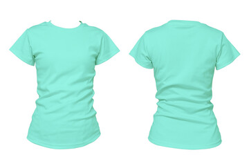 Blank mint green t shirt mockup front and back view, plain clothing template for fashion design