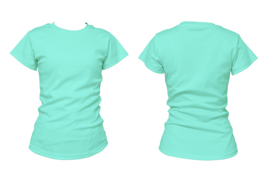 Blank mint green t shirt mockup front and back view, plain clothing template for fashion design