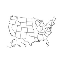 United States Map Outline with States Illustration in Black and White