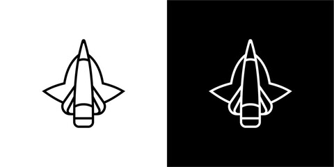 Top-down line art illustration of a stealth fighter jet, shown in both light and dark backgrounds.