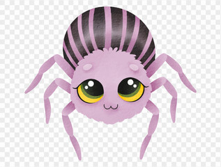 Watercolor purple Halloween spider cute cartoon insect character Vector.