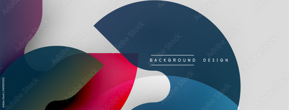 Poster abstract shapes overlap, creating dynamic composition. colors blend smoothly, forming modern visual 