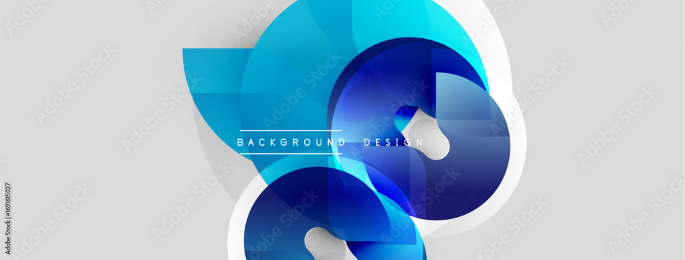 Poster abstract blue shapes overlap, creating dynamic gradient effect. modern design elements suggest techn