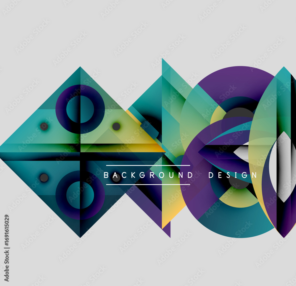 Aufkleber abstract geometric shapes overlap, creating vibrant color gradients. design features circles, triang