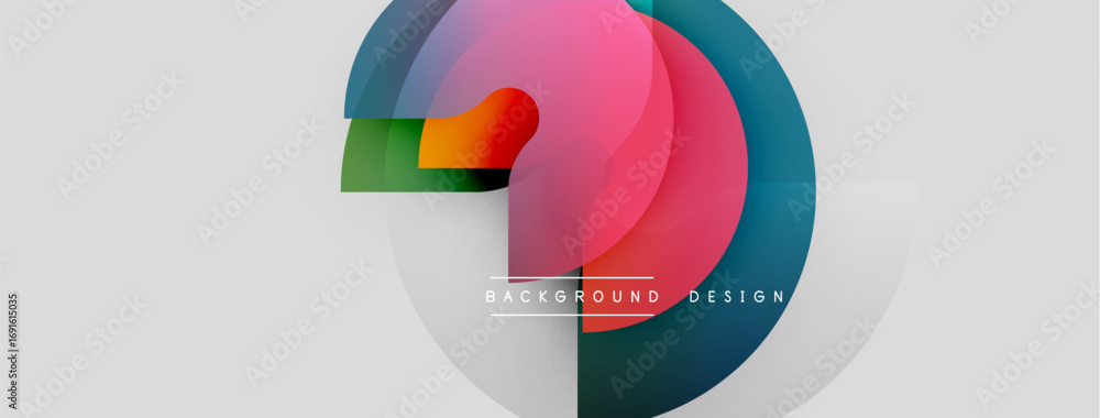 Poster abstract colorful circles overlap creating dynamic visual effect. minimalist design with text elemen