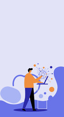 Person working on a laptop, interacting with a complex digital network. Ideal for business, technology, data analysis, and connectivity concepts.