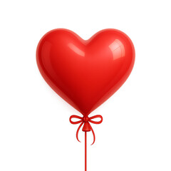Red glossy heart shaped balloon with ribbon isolated on transparent background, romantic decoration prop for Valentine&rsquo;s Day, love celebration and emotional design projects