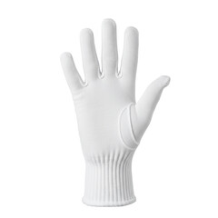 Obraz premium Closeup of a white knit glove, palm upward, isolated on white background