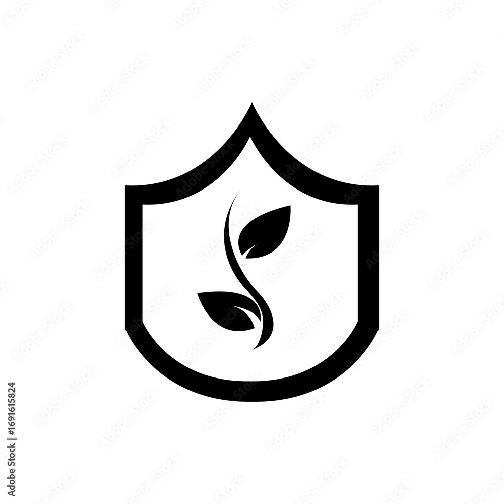 Poster shield with leafs icon vector flat black simple illustration for web and app..eps