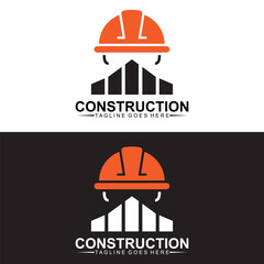 Fototapeta premium Modern Construction Logo with Hard Hat and Building Symbol for Contractors and Real Estate