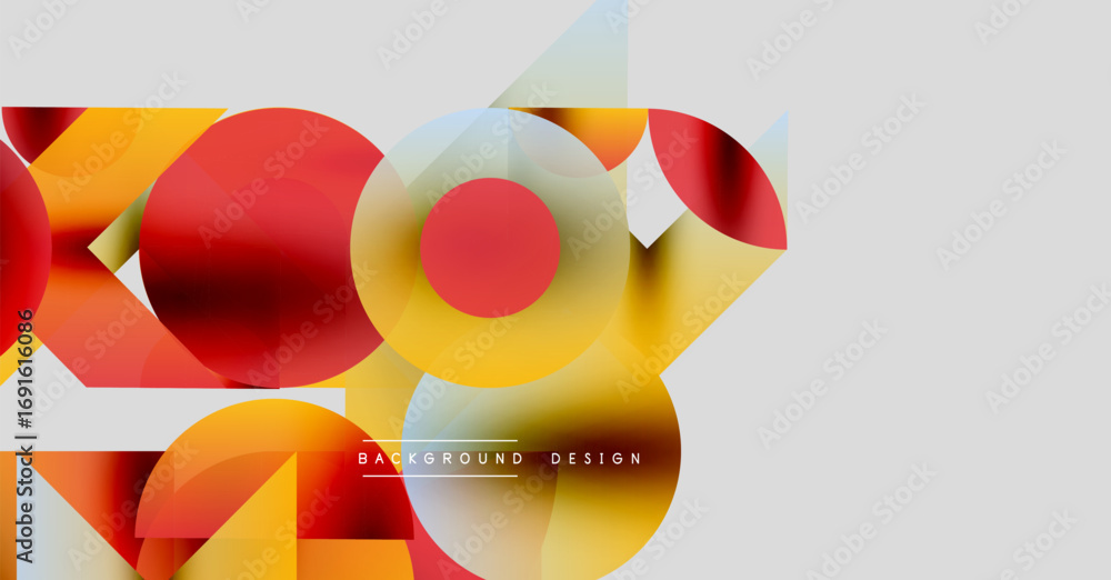 Poster abstract shapes overlap, creating vibrant color gradients. yellows, reds dominate design with white 