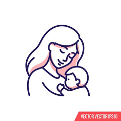 Stylized Mother Holding Baby Illustration with Pink and Blue Outlines
