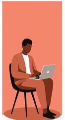 Black man working intently on his laptop, representing remote productivity, digital lifestyle, and modern business. Ideal for tech and education.