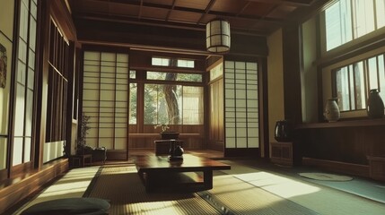 Fototapeta premium Serene Japanese Tea Room: Tranquility and Minimalism