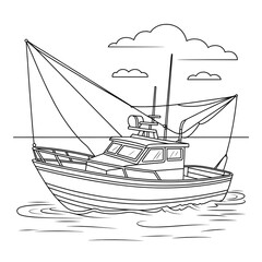 A fishing boat illustration vector style coloring page