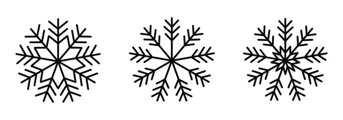 Set of black snowflake icons collection.
