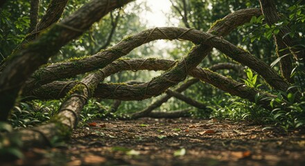 Naklejka premium Mystical forest vines intertwined creating an enchanting pathway into nature's embrace