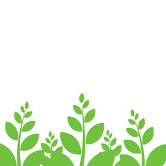 Simple Green Plant Silhouettes on White Background