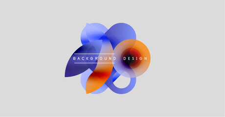 Abstract shapes overlap, creating vibrant color blends. Text reads background design across center. Minimalist style, light gray backdrop.