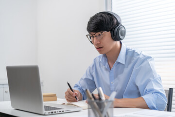 E learning Student online VDO Call Conference Work from home with cat remote work talk chat online...