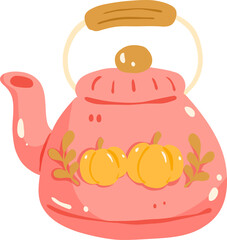 Pumpkin Teapot Illustration, Cozy Fall Tea Kettle Clipart, Autumn Kitchen Decor Graphic, Thanksgiving Harvest Drinkware Design
