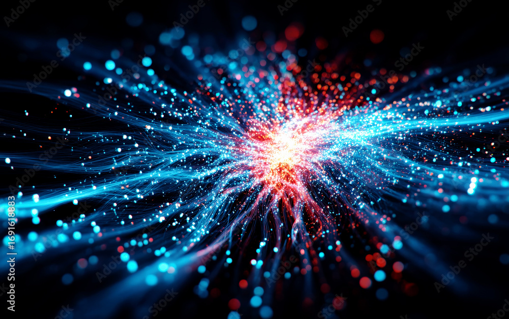 Poster vibrant and dynamic abstract digital light burst pattern