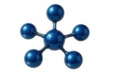 Glossy blue molecule structure rotating on transparent background, ideal for scientific or medical presentations