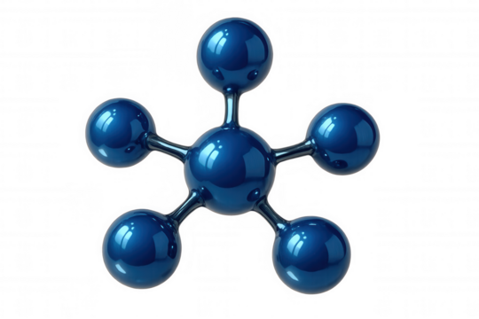 Glossy blue molecule structure rotating on transparent background, ideal for scientific or medical presentations