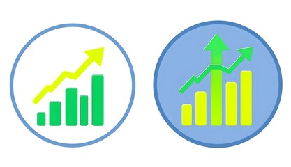 Business Growth Icons with Bar Charts and Arrows in Circular Frames