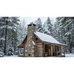 Cozy log cabin in a snowy winter forest