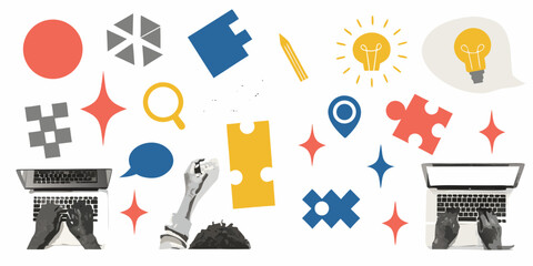 Creative brainstorming and problem solving with digital tools and abstract shapes