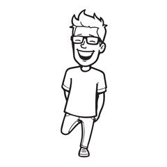 Handsome Man Black and White Illustration Vector Image Male Portrait Fashion Sketch Line Art Design	