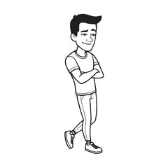 Handsome Man Black and White Illustration Vector Image Male Portrait Fashion Sketch Line Art Design	